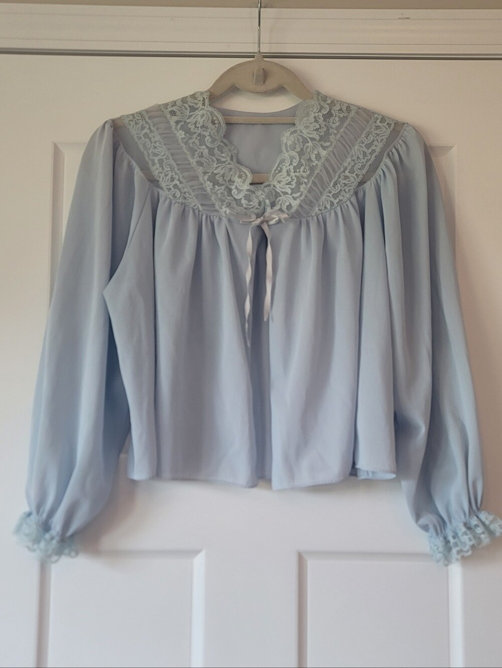 Vintage Gilbreath Light Blue Lace-Trim Peasant Blouse